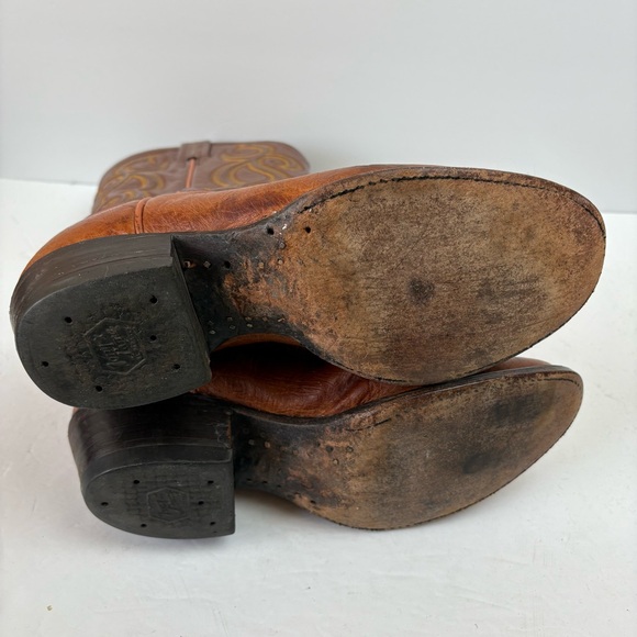 Vintage Tony Lama Brown Smooth Ostrich Leather Cowboy Boots 8437 Mens Size 7 D - Picture 11 of 16